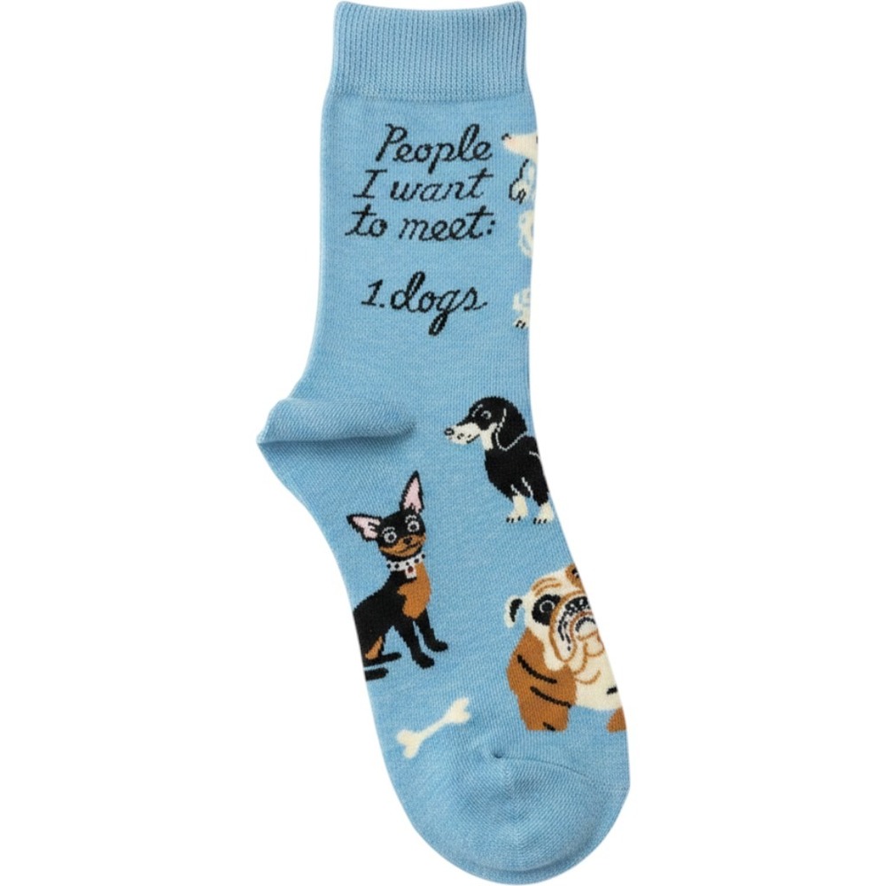 Blue Q People I Want to‎ Meet Dogs Crew Socks Blue Women's Shoe Size 5-10 NEW